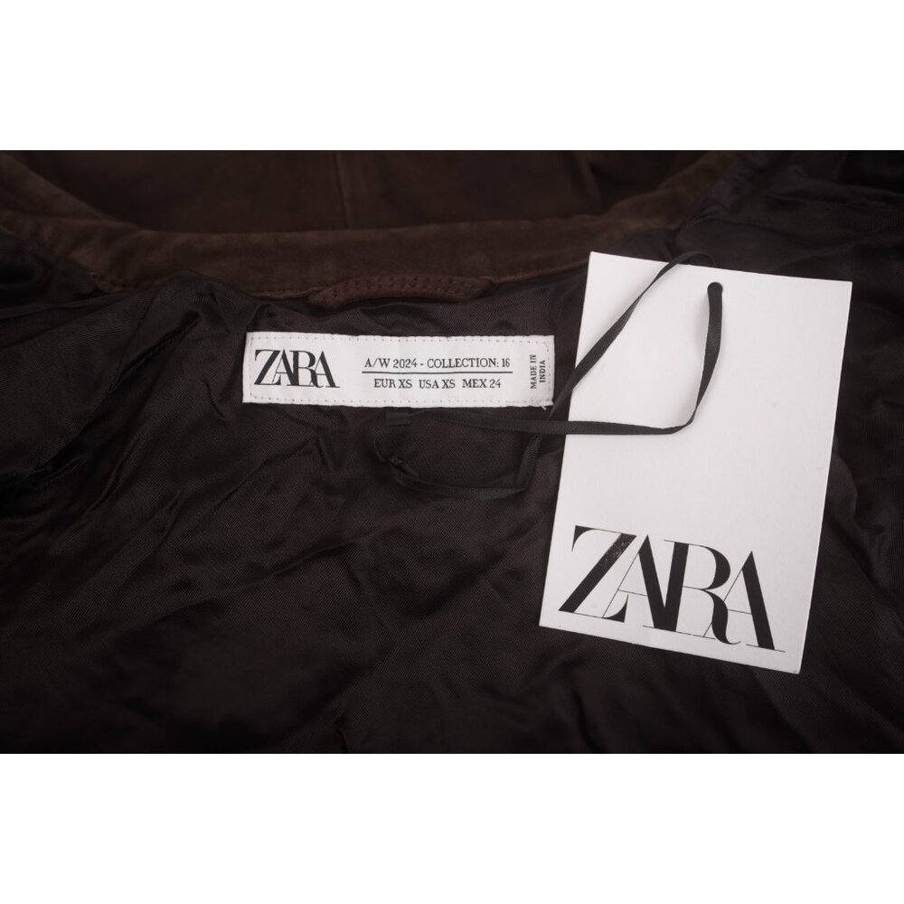 Zara Womans Jacket Coat 100% suede Leather Size XS Brown 1966/901 A/W 2024 NWT - Picture 9 of 9